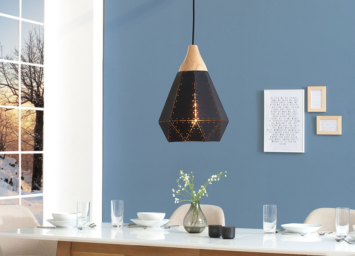 Lustre design noir et bois