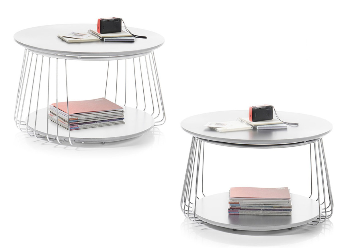 Table basse ronde design - Blanche et métal