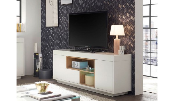 Meuble TV blanc et bois design