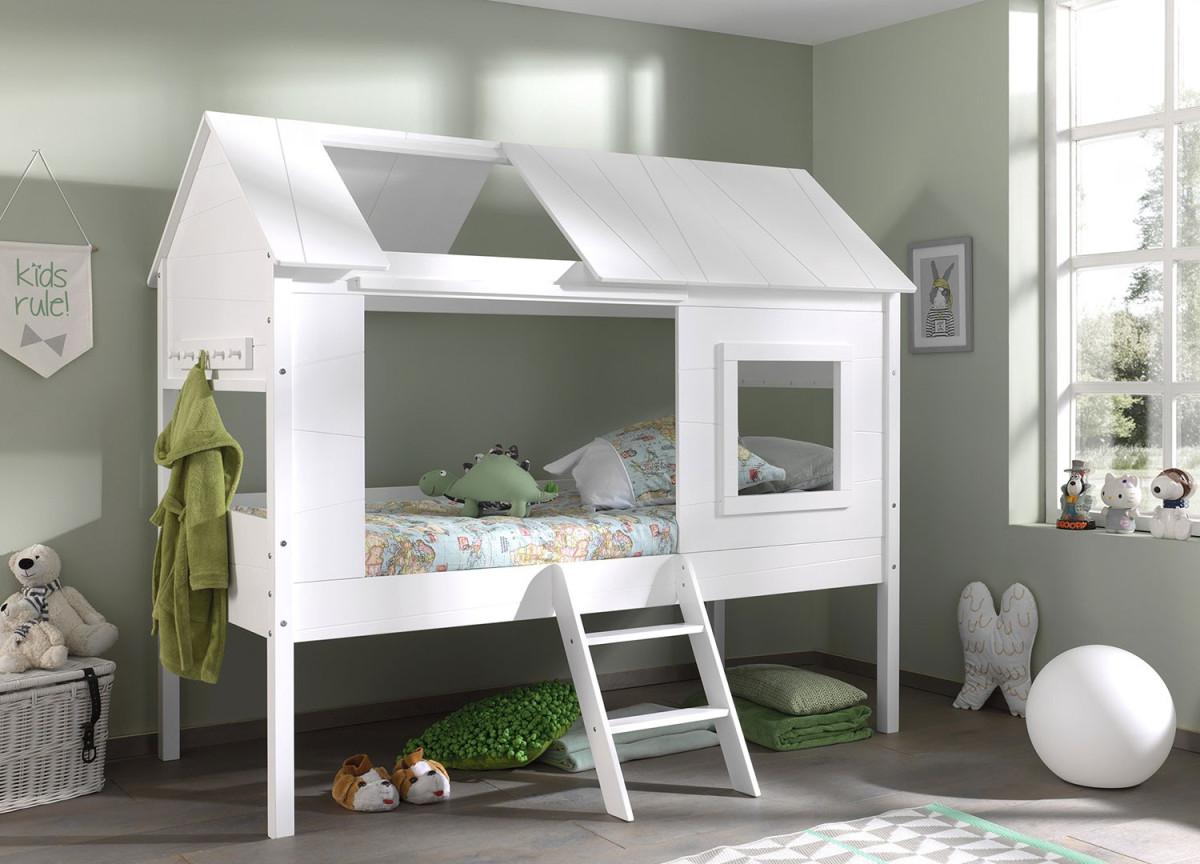 Lit mi-hauteur blanc - Thème "Cabane"