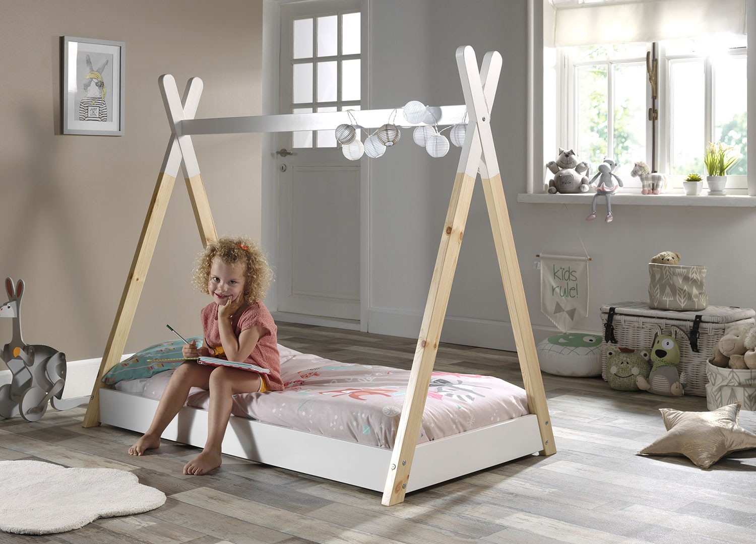 Lit tente tipi blanc - Sommier 70x140 cm pour chambre enfant & ado