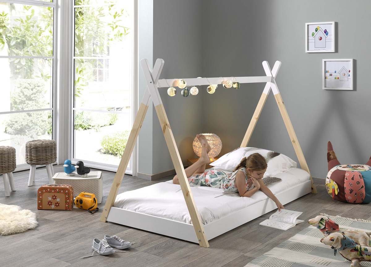 Lit mi-hauteur blanc - Thème Cabane pour chambre enfant & ado