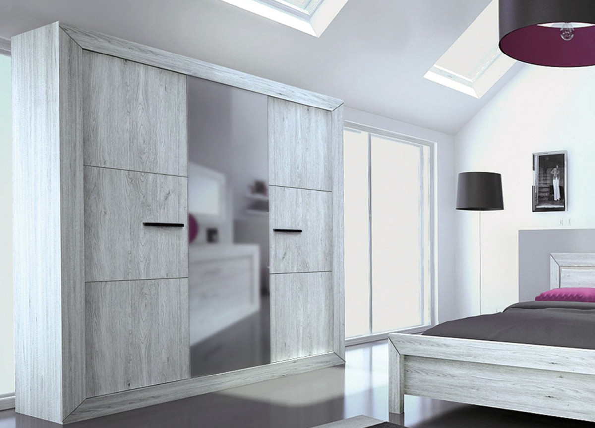 Armoire de Chambre 3 Portes avec Miroir Moderne