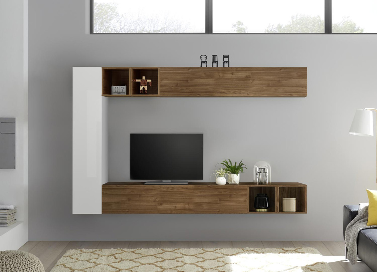 Meuble TV mural moderne SPARK 180cm - Chêne et Gris Anthracite