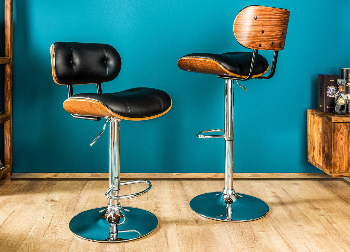 Chaise de bar avec dossier & pied chromé pour salle à manger