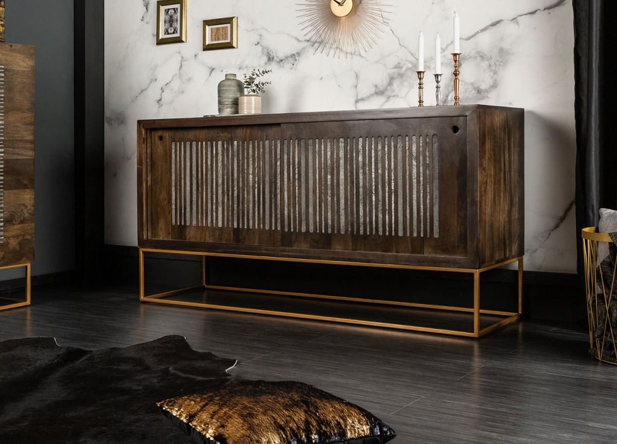 Buffet contemporain bois massif et pierre d'agate