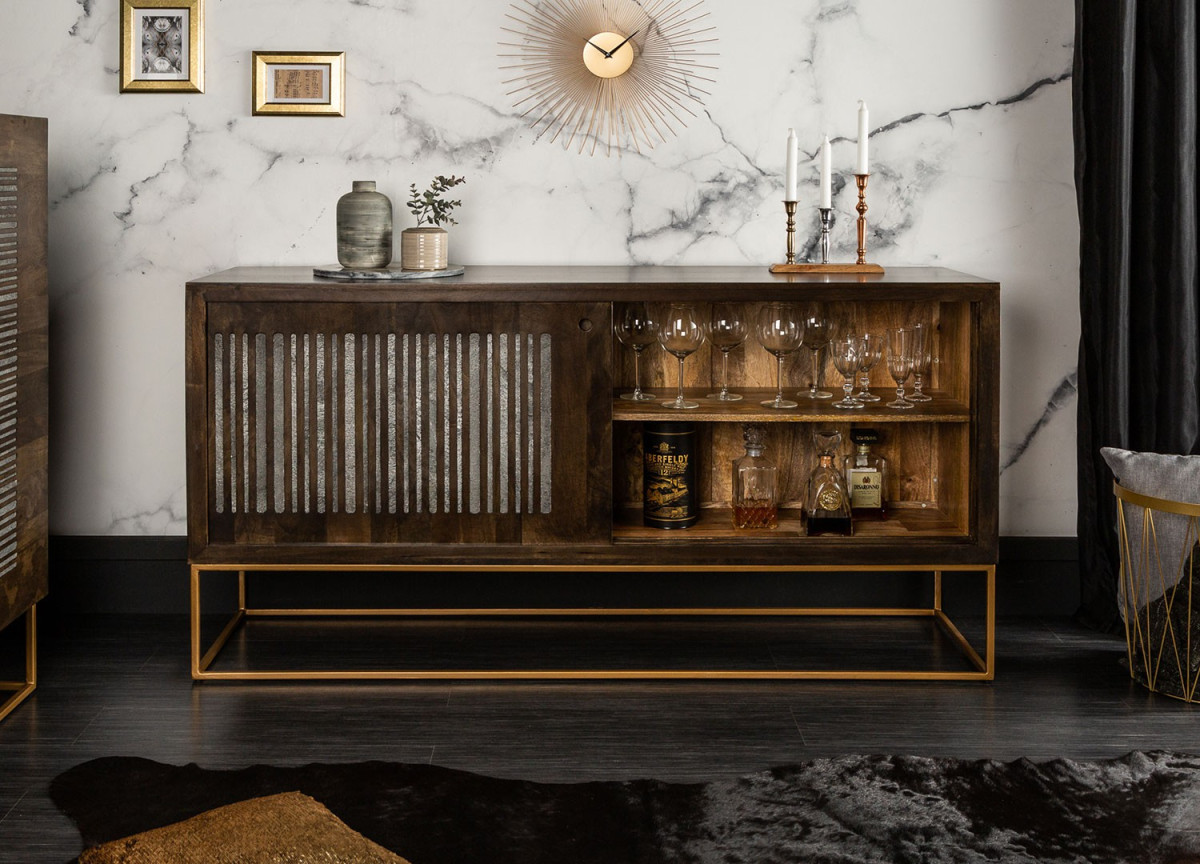 Buffet portes coulissantes en manguier et bois massif