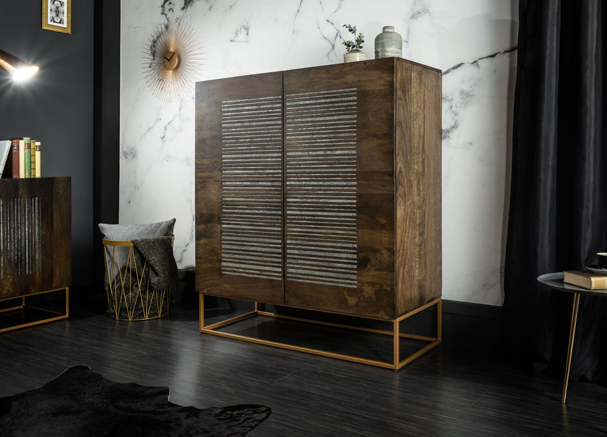 Buffet haut contemporain 2 portes manguier et pierre d'agate
