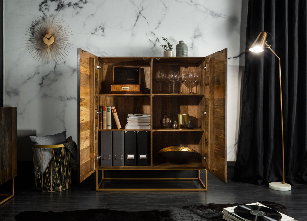 Buffet haut contemporain 2 portes avec 6 compartiments