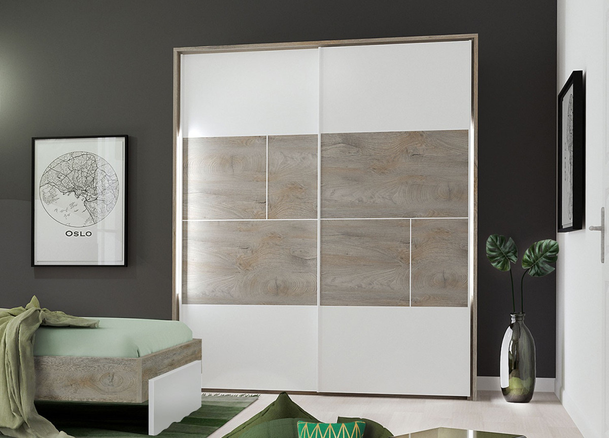Chambre complète  laqué blanche mat et décor Oak endgrain