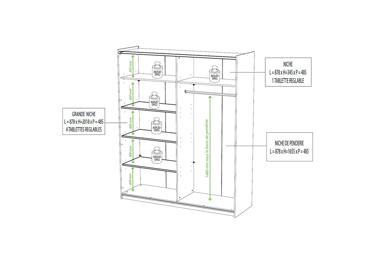 Armoire avec éclairage à portes coulissantes