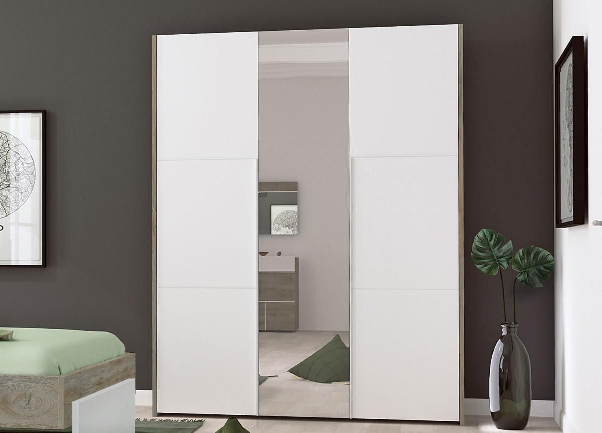 Armoire penderie rangement 3 portes et miroir