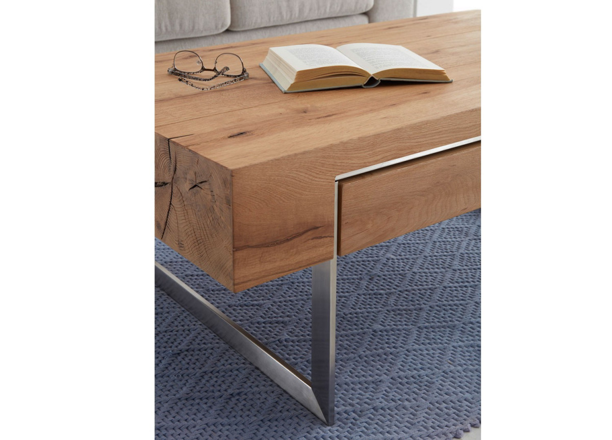 Table basse rectangulaire en bois plaqué chêne huilé