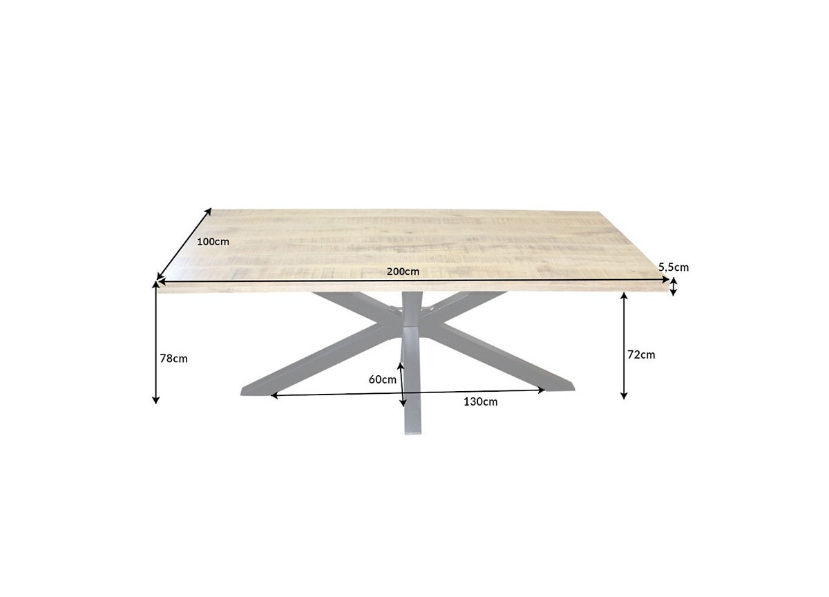 Table 200 cm en bois massif et pied métal noir design