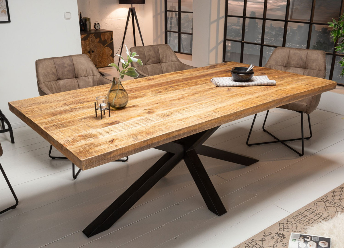 Table 200 cm en bois et pied métal