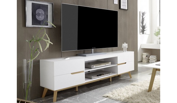 Meuble TV moderne blanc et bois 169 cm
