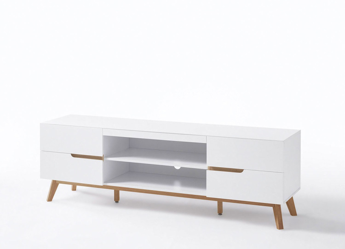 Meuble TV moderne blanc et bois 169 cm