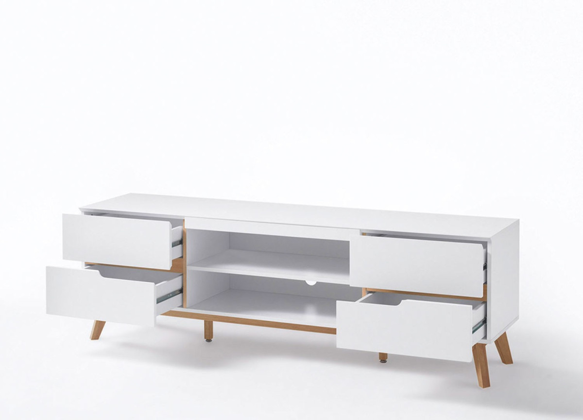 Meuble TV moderne blanc et bois 169 cm