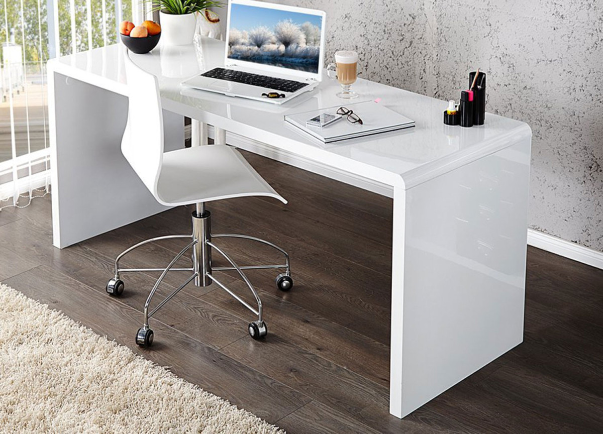 Bureau simple blanc laqué brillant pas cher