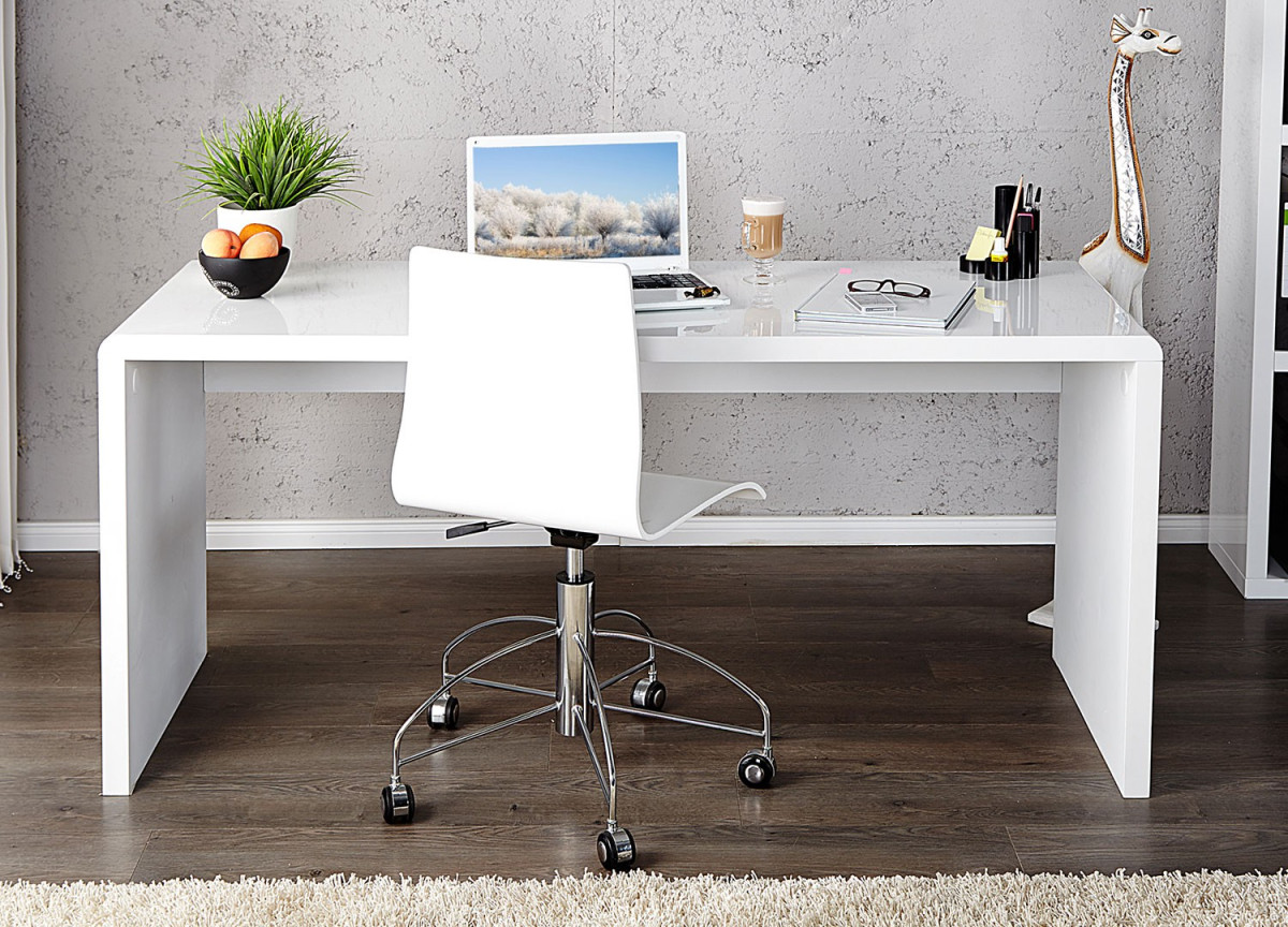 Bureau simple blanc laqué brillant pas cher