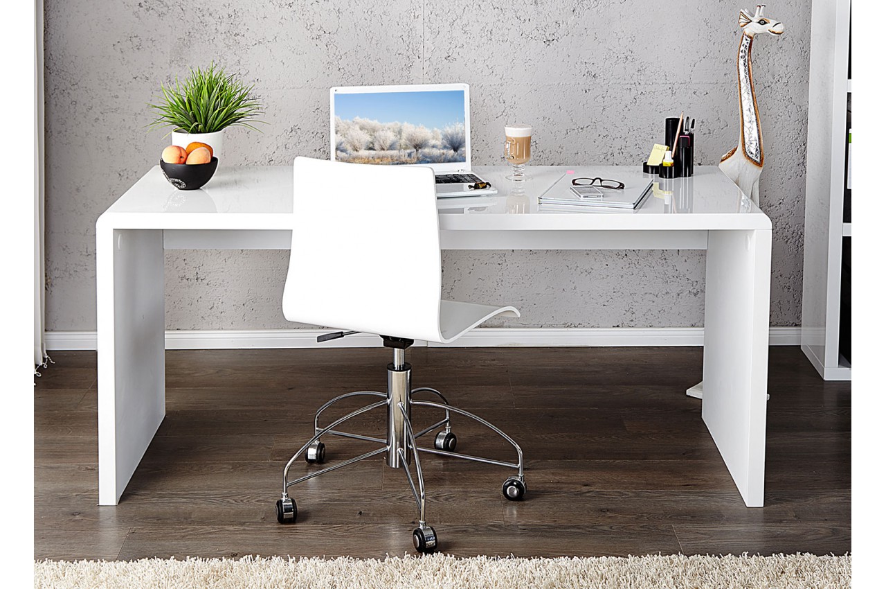 Bureau simple laqué blanc brillant 140cm pour bureau