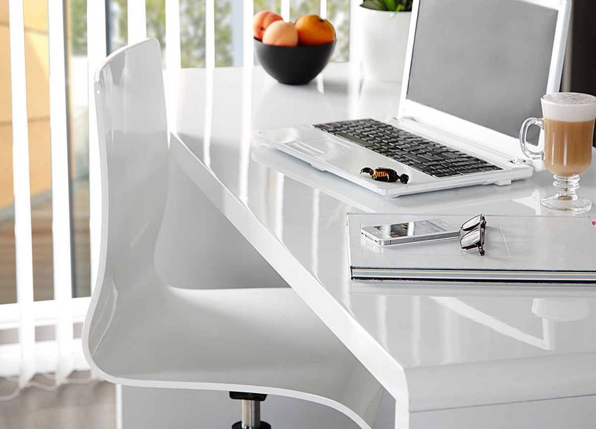 Bureau simple blanc laqué brillant pas cher