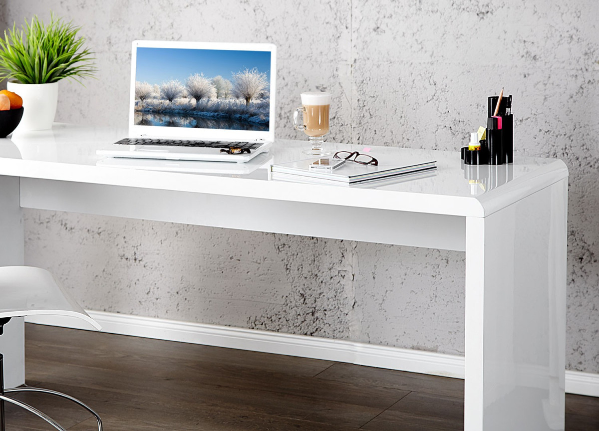 Bureau simple blanc laqué brillant pas cher