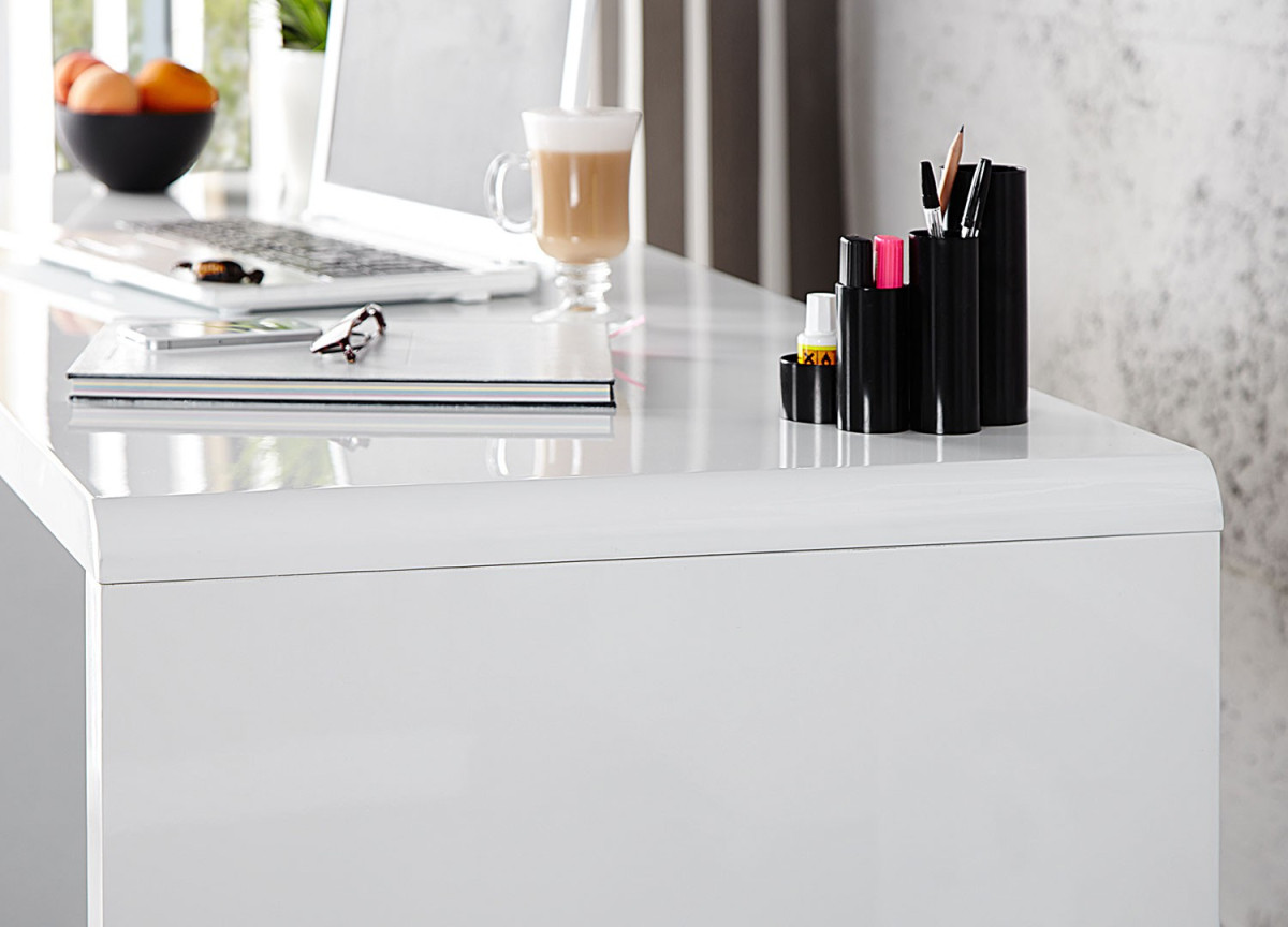 Bureau simple blanc laqué brillant pas cher