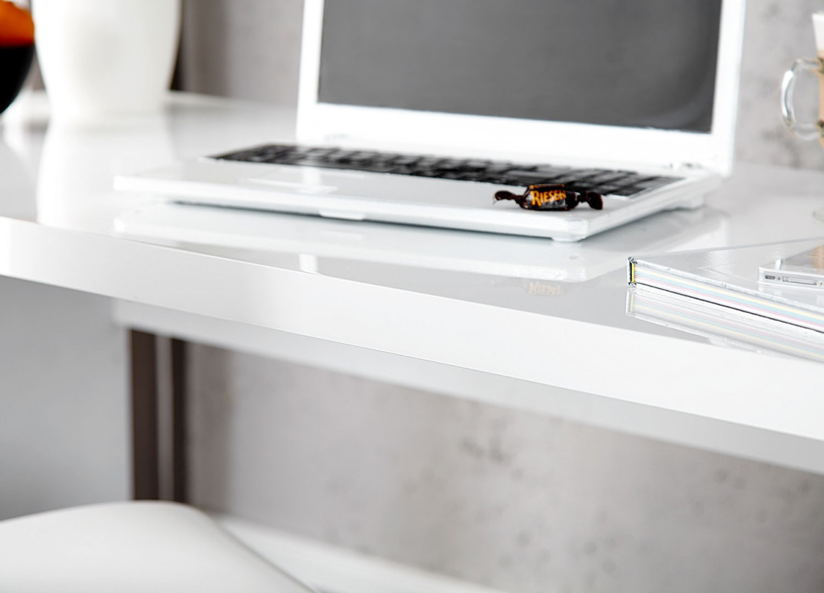 Bureau simple blanc laqué brillant pas cher