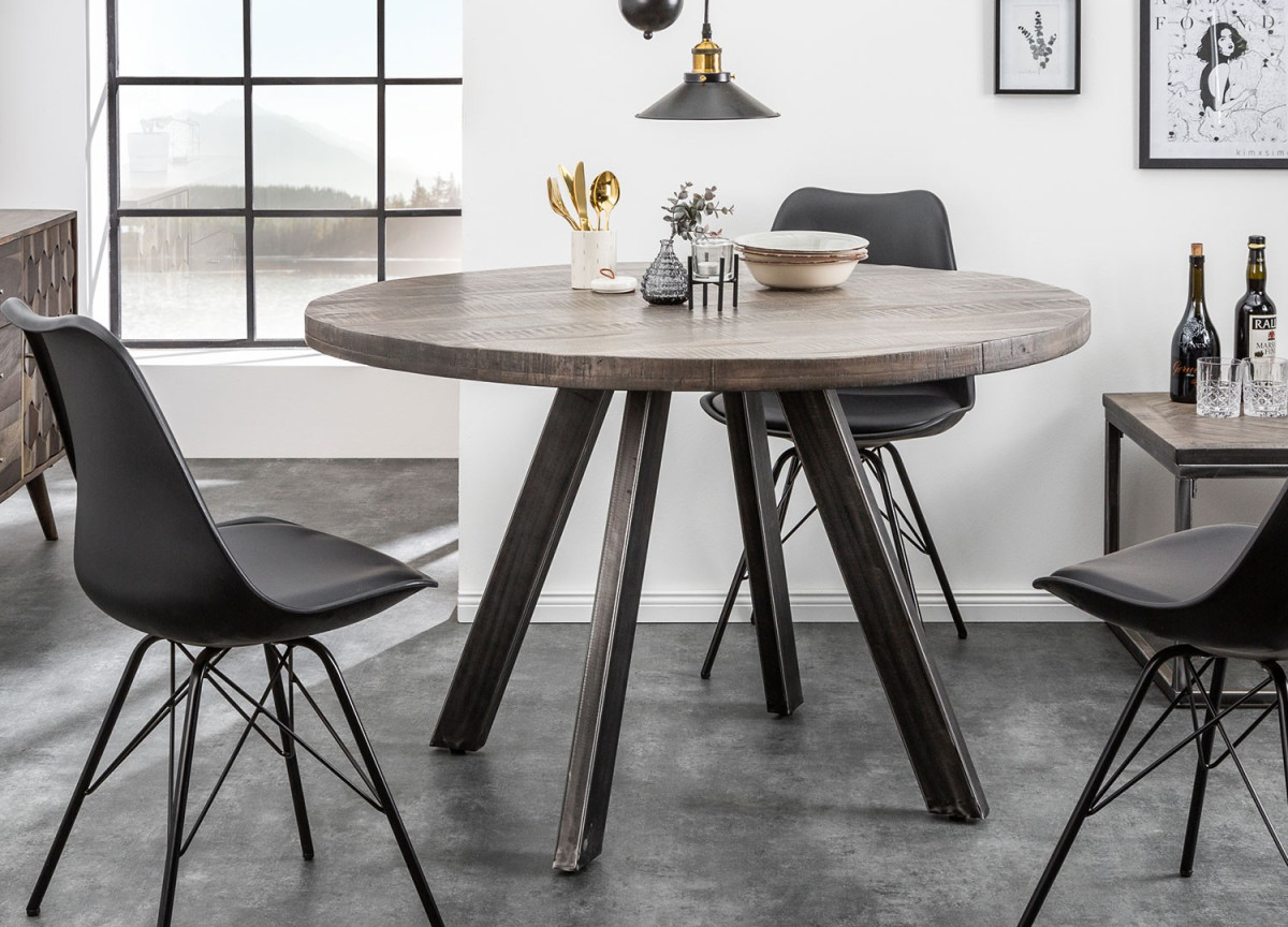 Table ronde extensible en bois et piétement en métal design pour salle à  manger