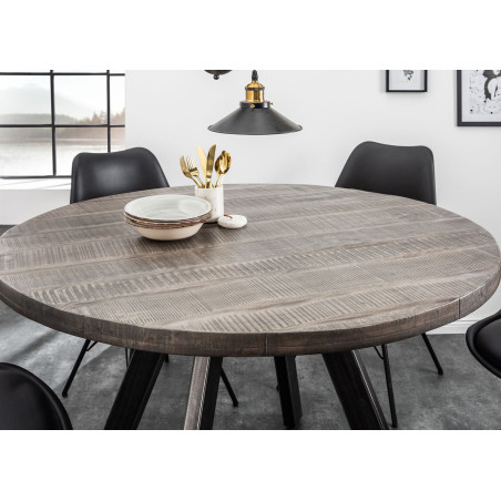 Table ronde en bois de manguier et pied métal
