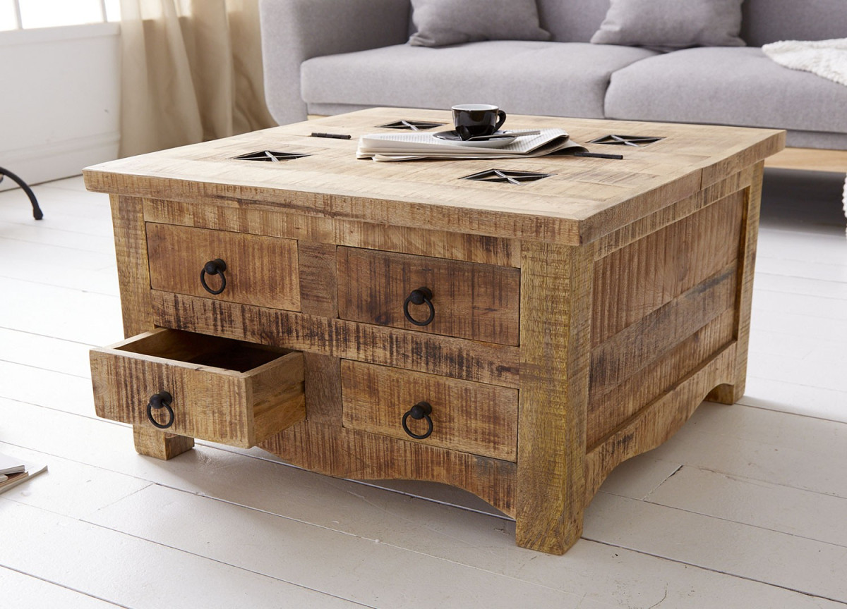 Table carrée en bois de manguier original