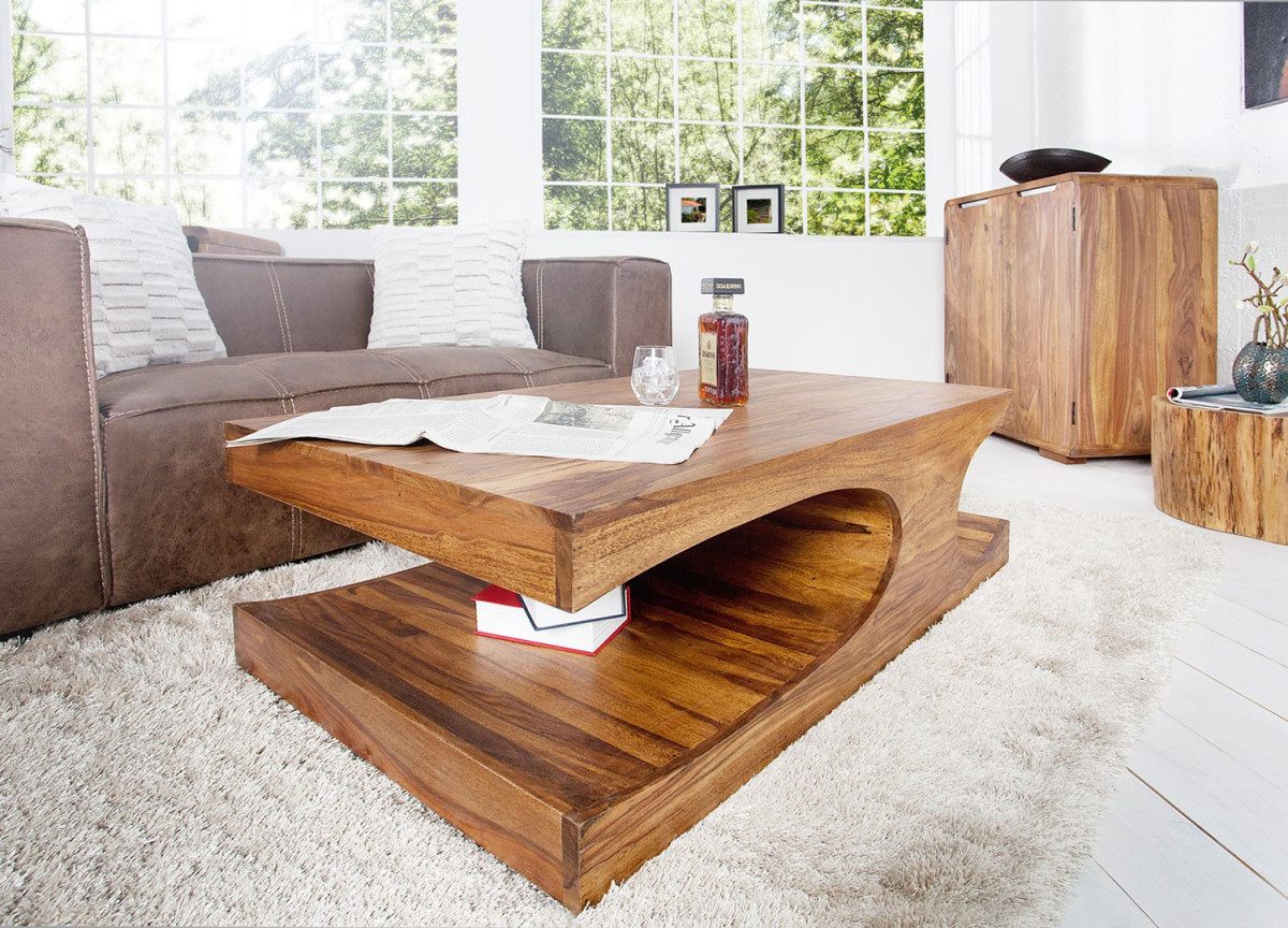 Table basse design en bois de Sesham 120 cm