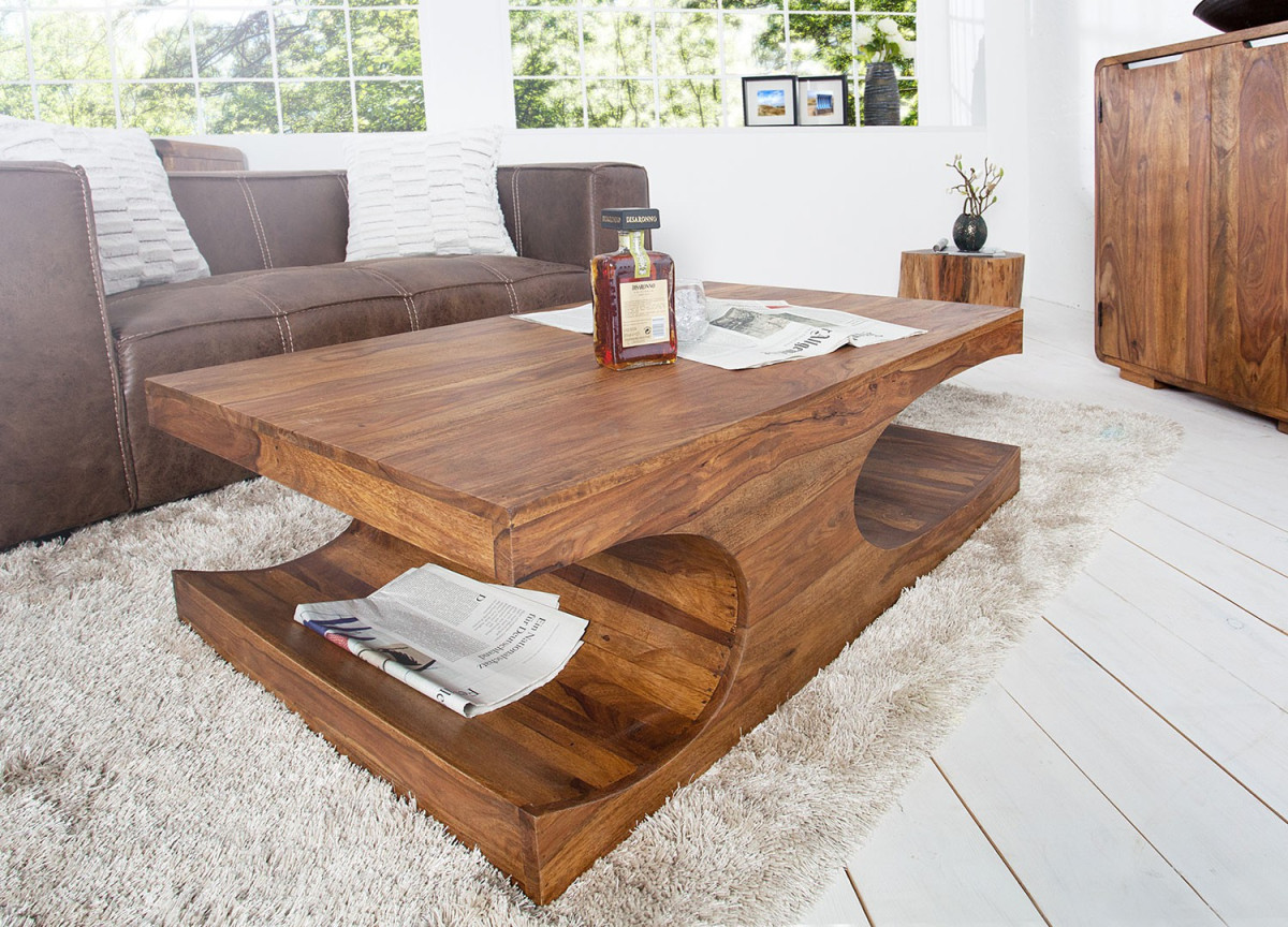 Table basse design en bois de Sesham 120 cm