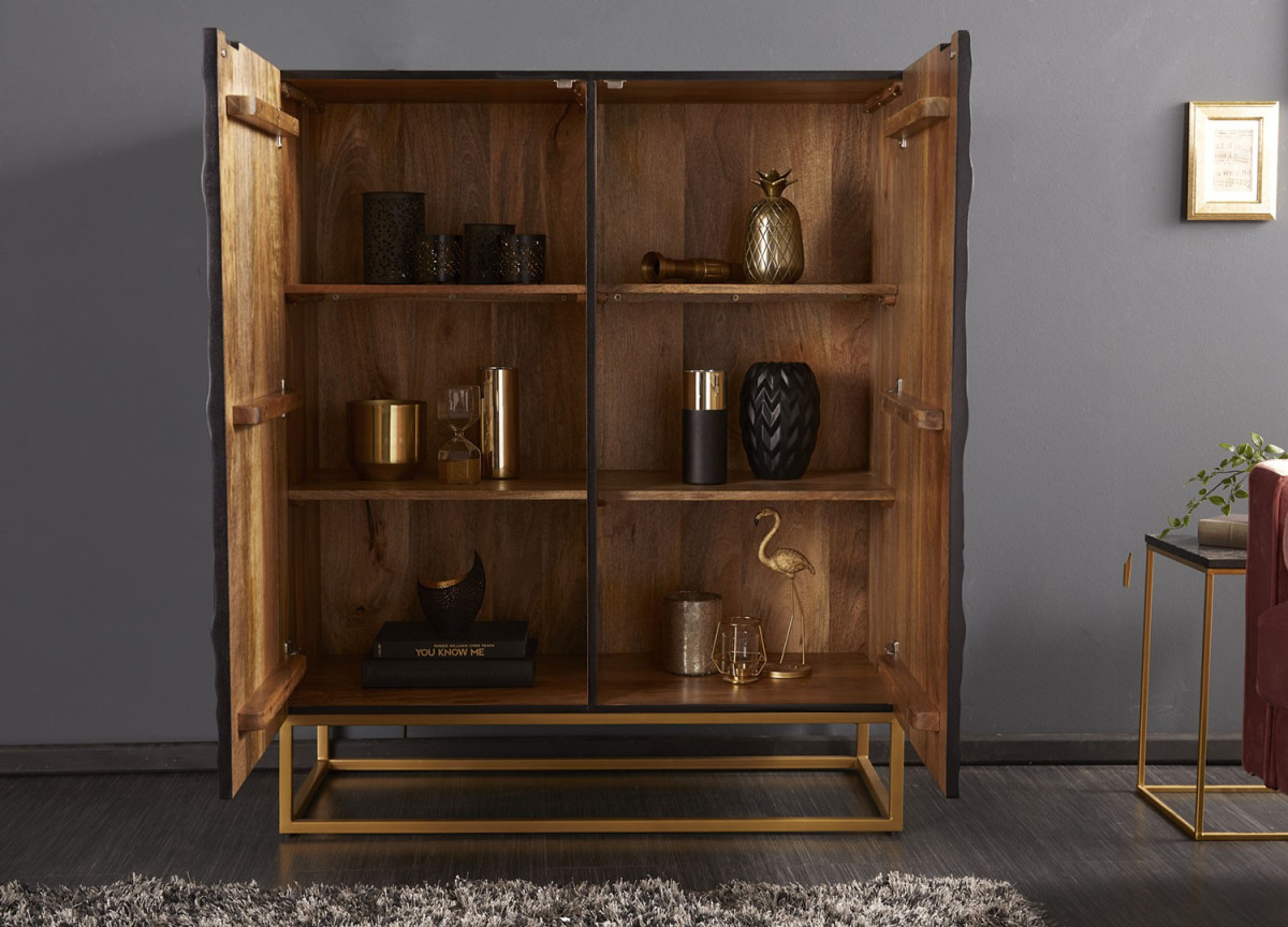 Buffet haut contemporain en bois massif 6 compartiments