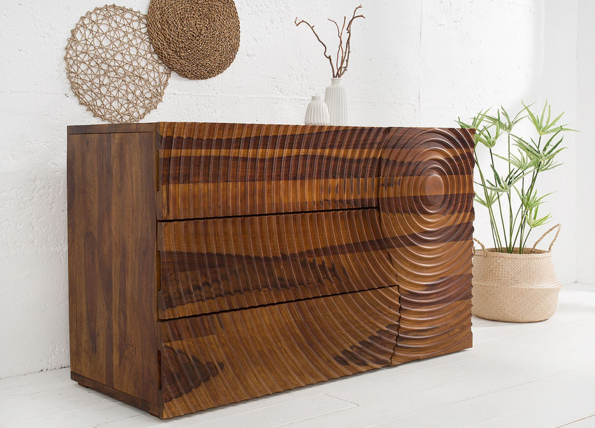 Buffet design en bois massif - Façade sculptée
