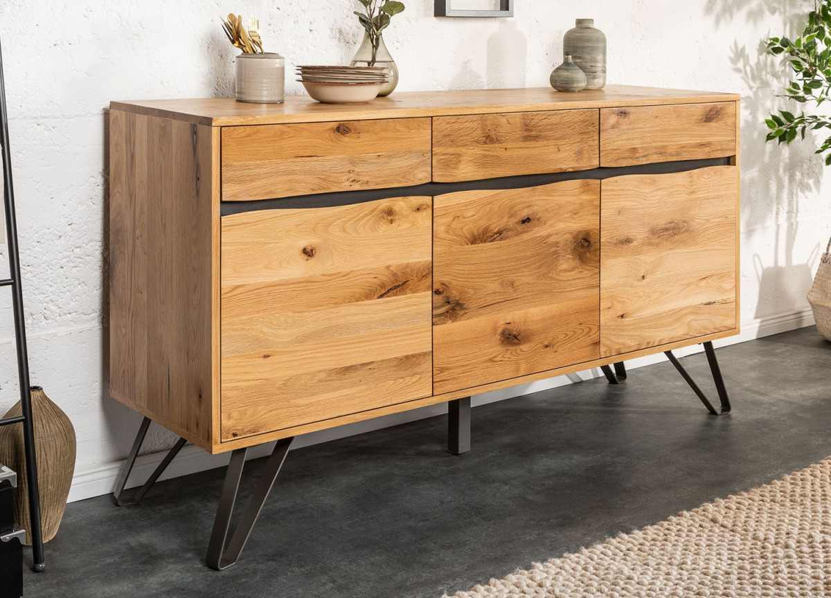 Buffet en bois et métal industriel 160 cm 3 portes 3 tiroirs