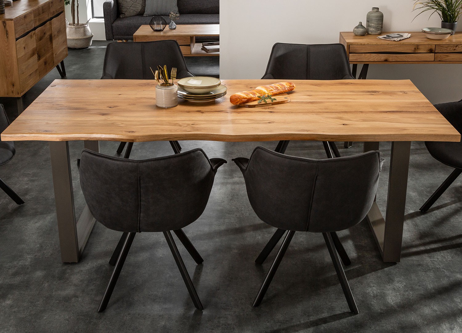 Table salle à manger / Séjour en bois et métal industriel 180 cm pour salle  à manger