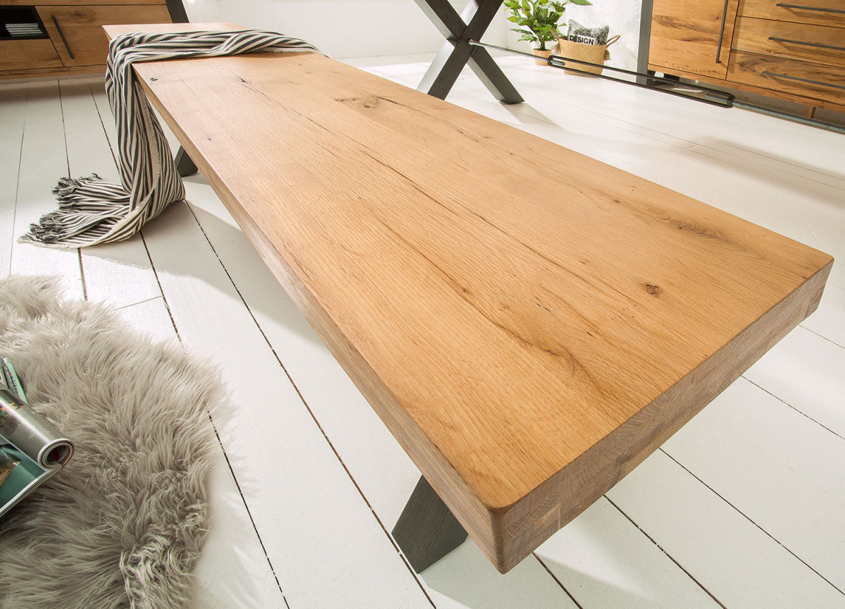 Banc de table en chêne et métal look industriel 180 cm