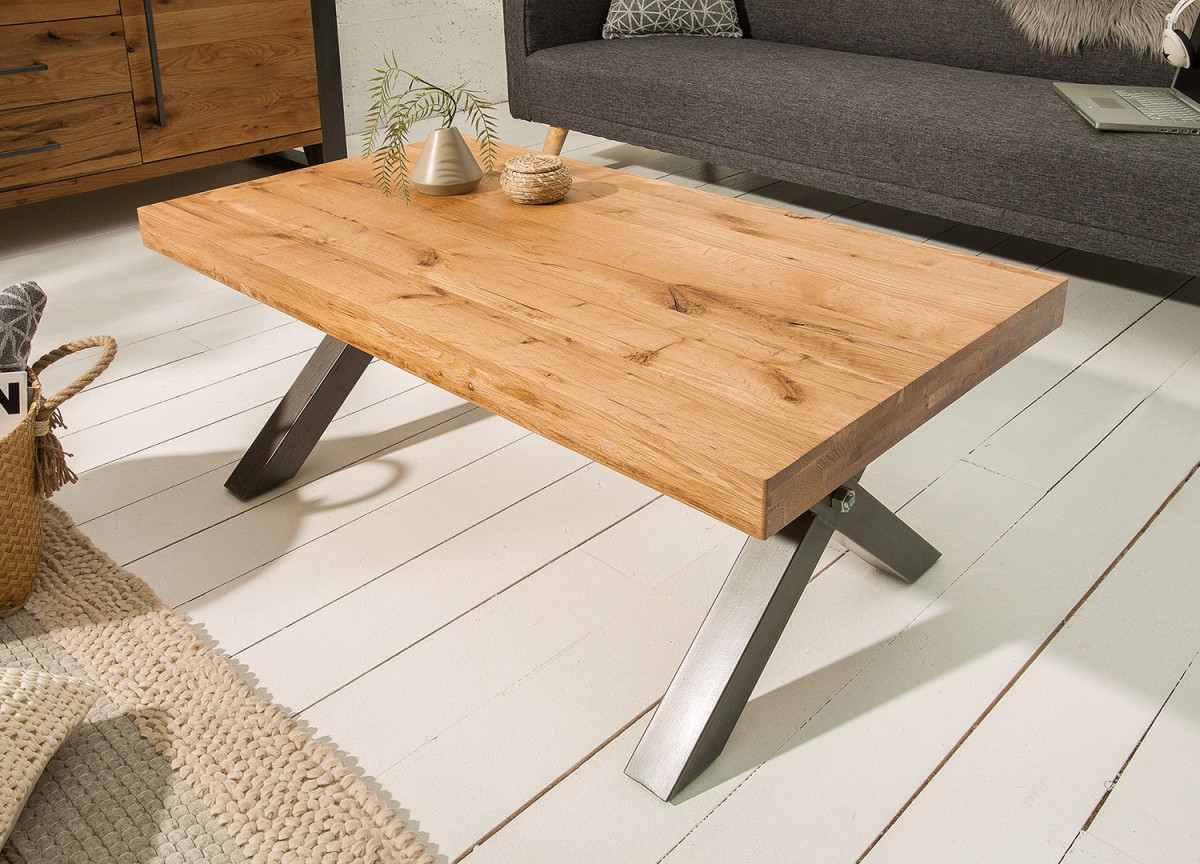 Table basse en bois et métal look industriel 110 cm