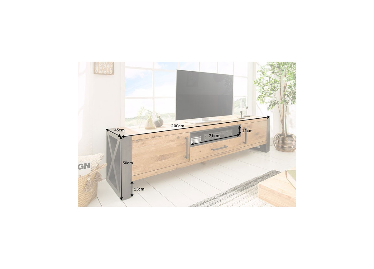 Meuble TV 200 cm | Bois, Métal - Look Industriel