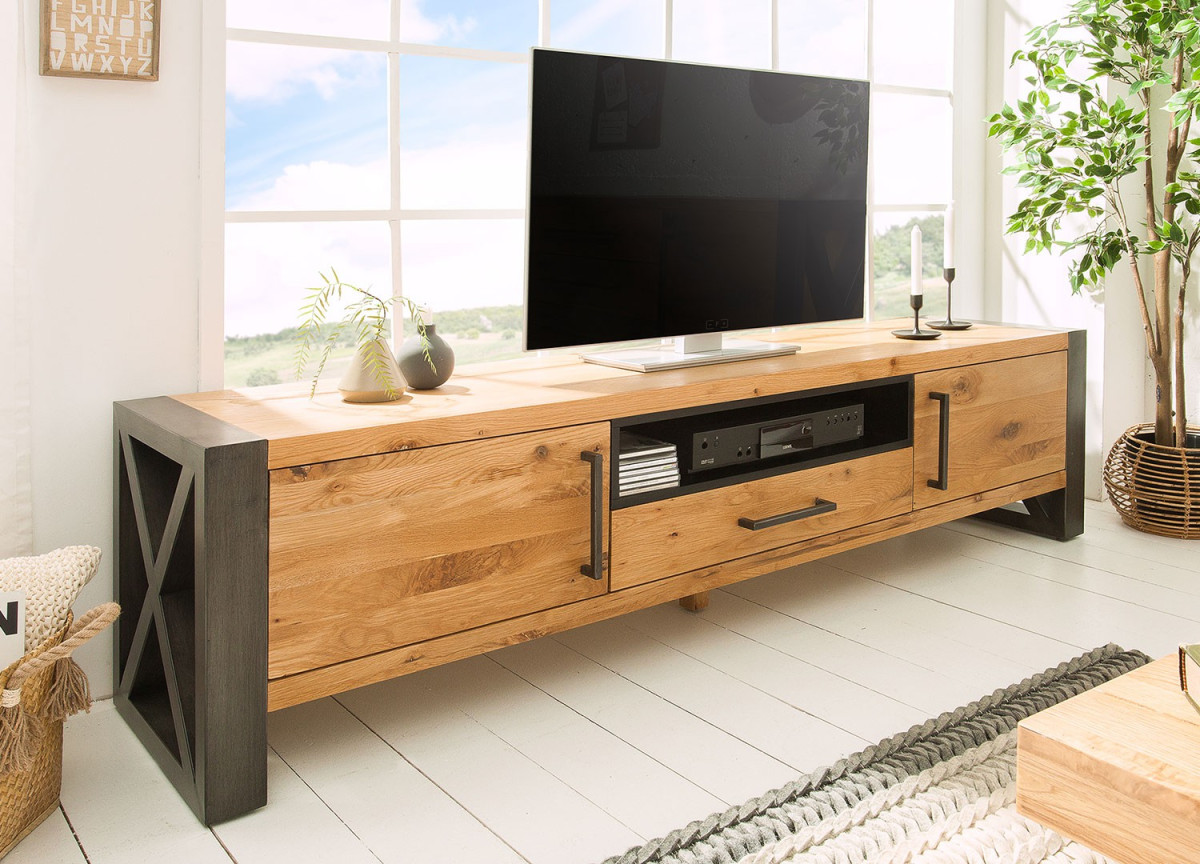 Meuble TV esprit loft industriel en bois massif et métal