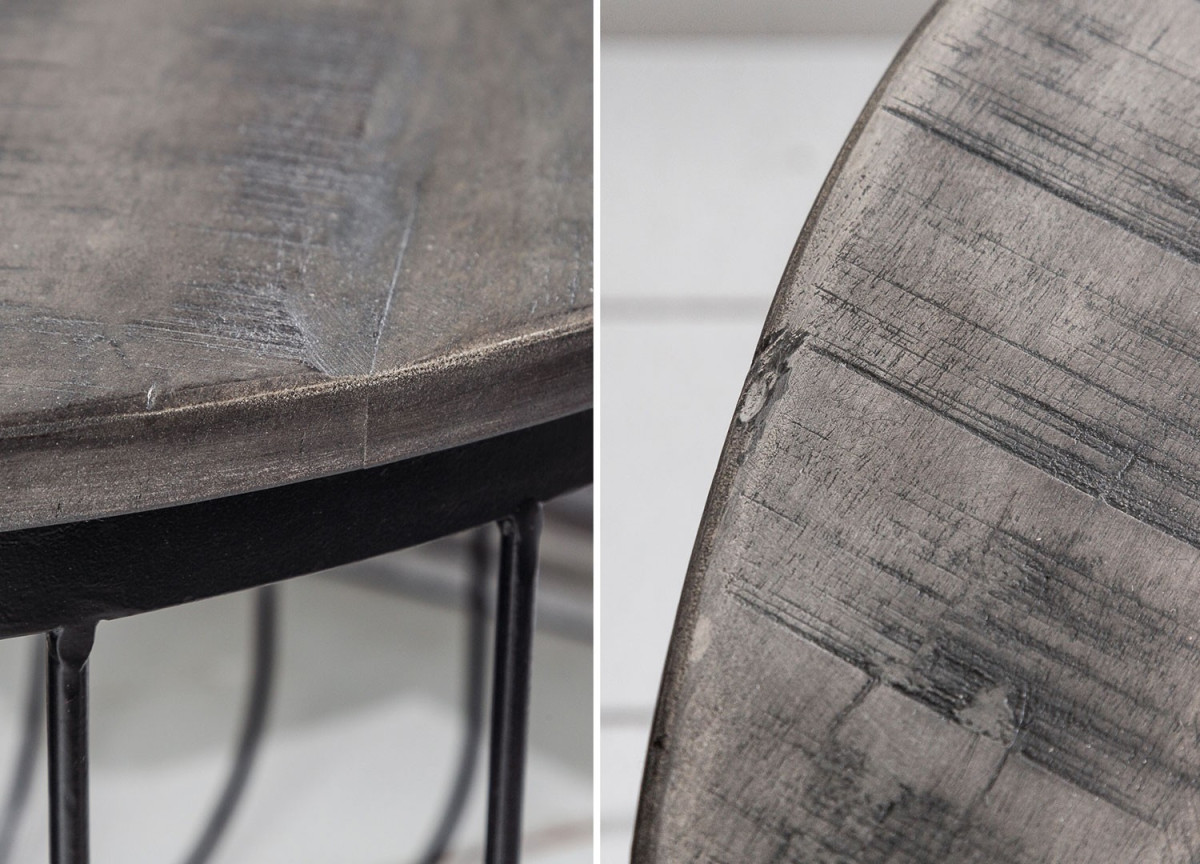 Table basse ronde - Bois grisé et métal