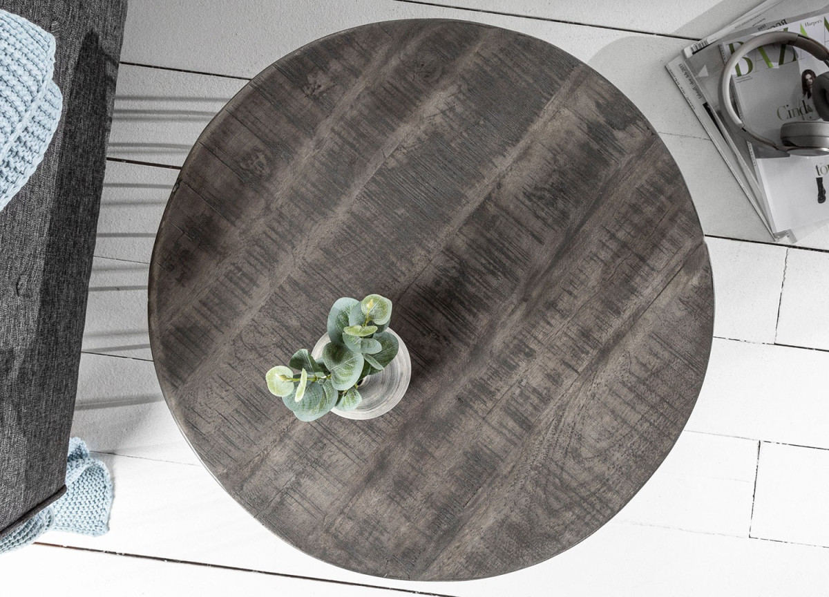 Table basse ronde - Bois grisé et métal