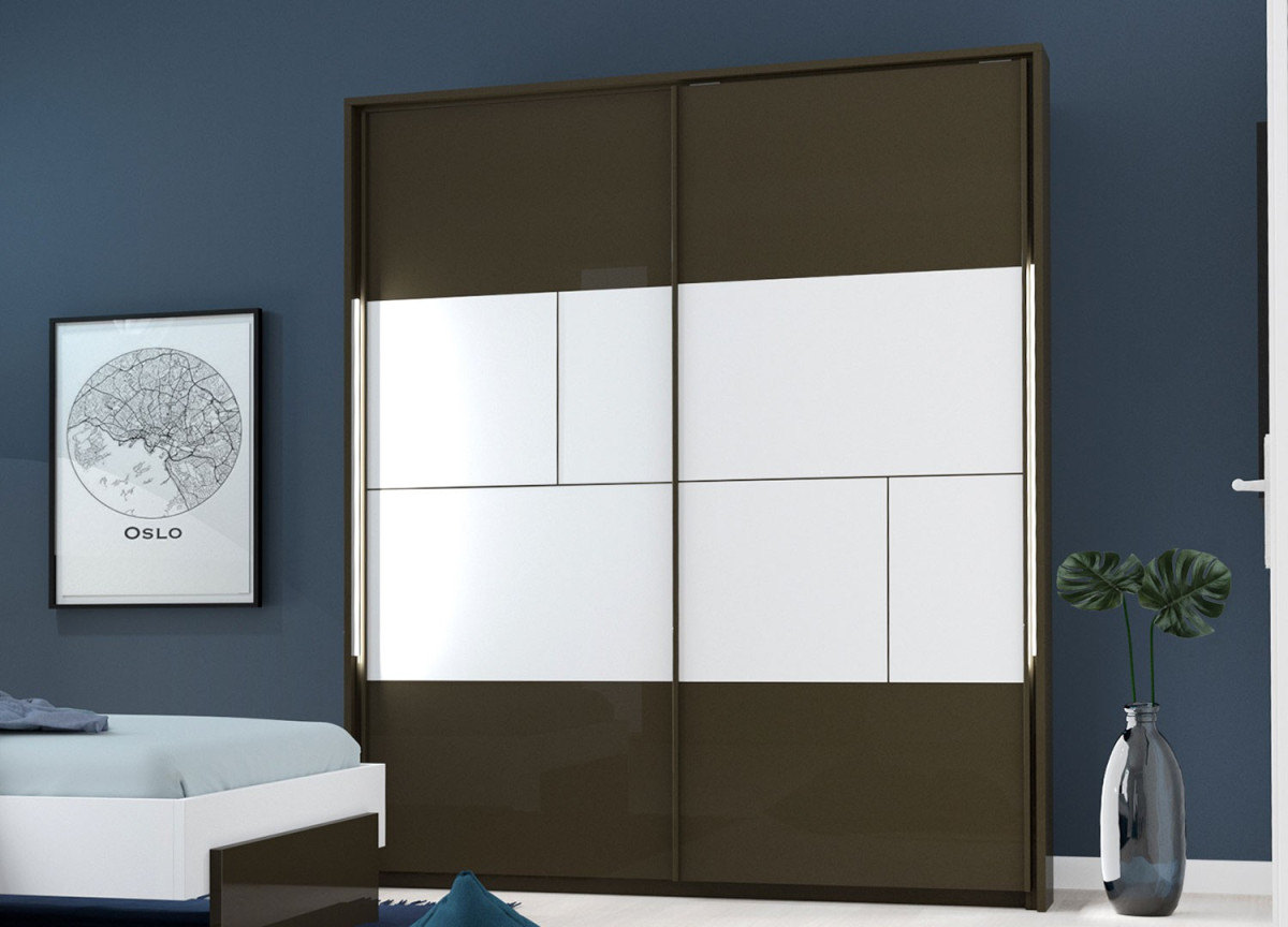 Armoire coulissante blanc et gris laquée