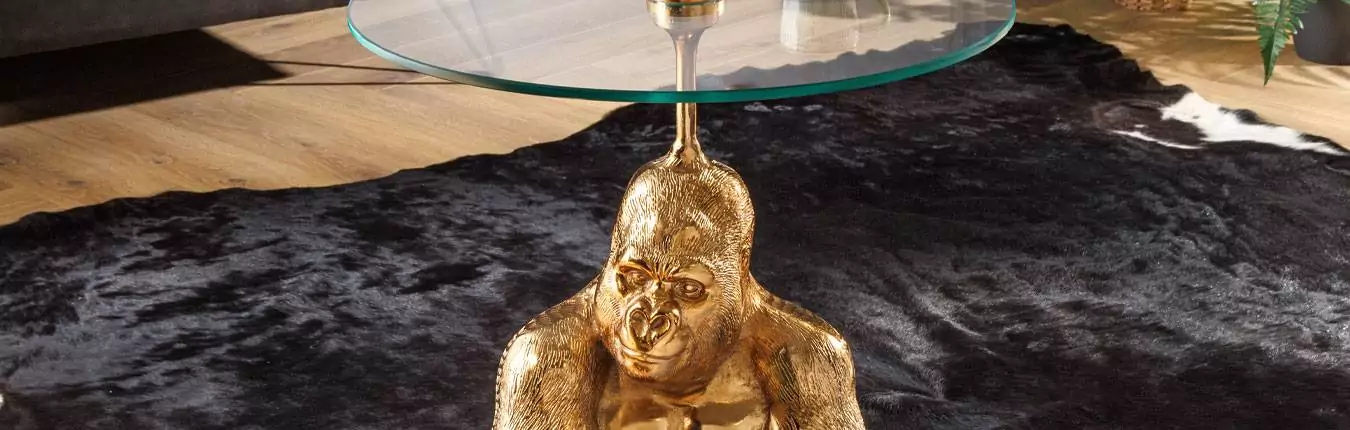 table d'appoint en gorille et plateau en verre