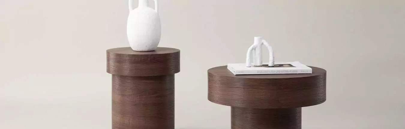 tables basses rondes design couleur bois foncé