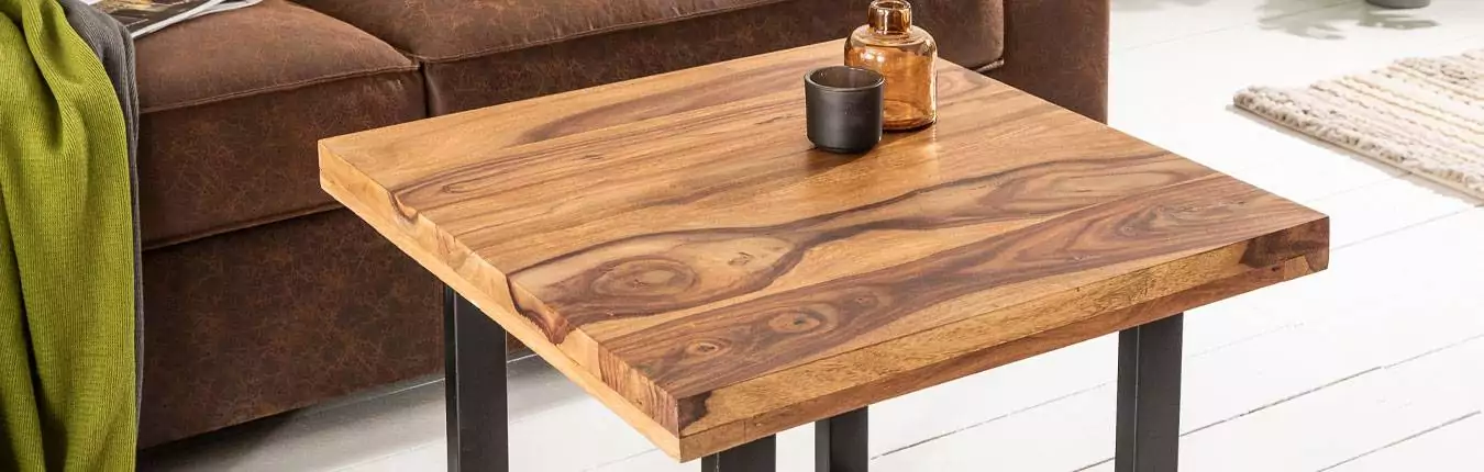table d'appoint carrée en bois de shesham et métal