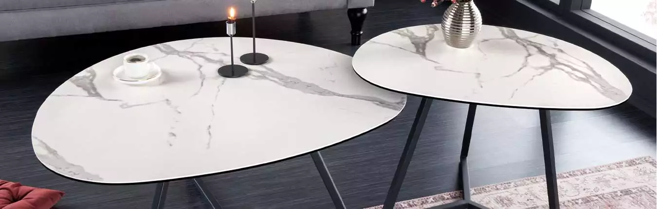 table basse galet design en céramique blanc