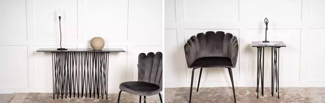 mobilier contemporain en marbre noir et métal